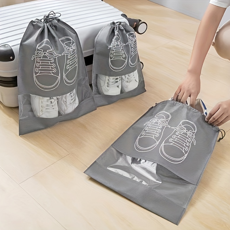 5pcs/set Bolsas de almacenamiento de zapatos de tela no tejida, cubiertas  de polvo para zapatos, bolsa de almacenamiento con cordón a prueba de polvo