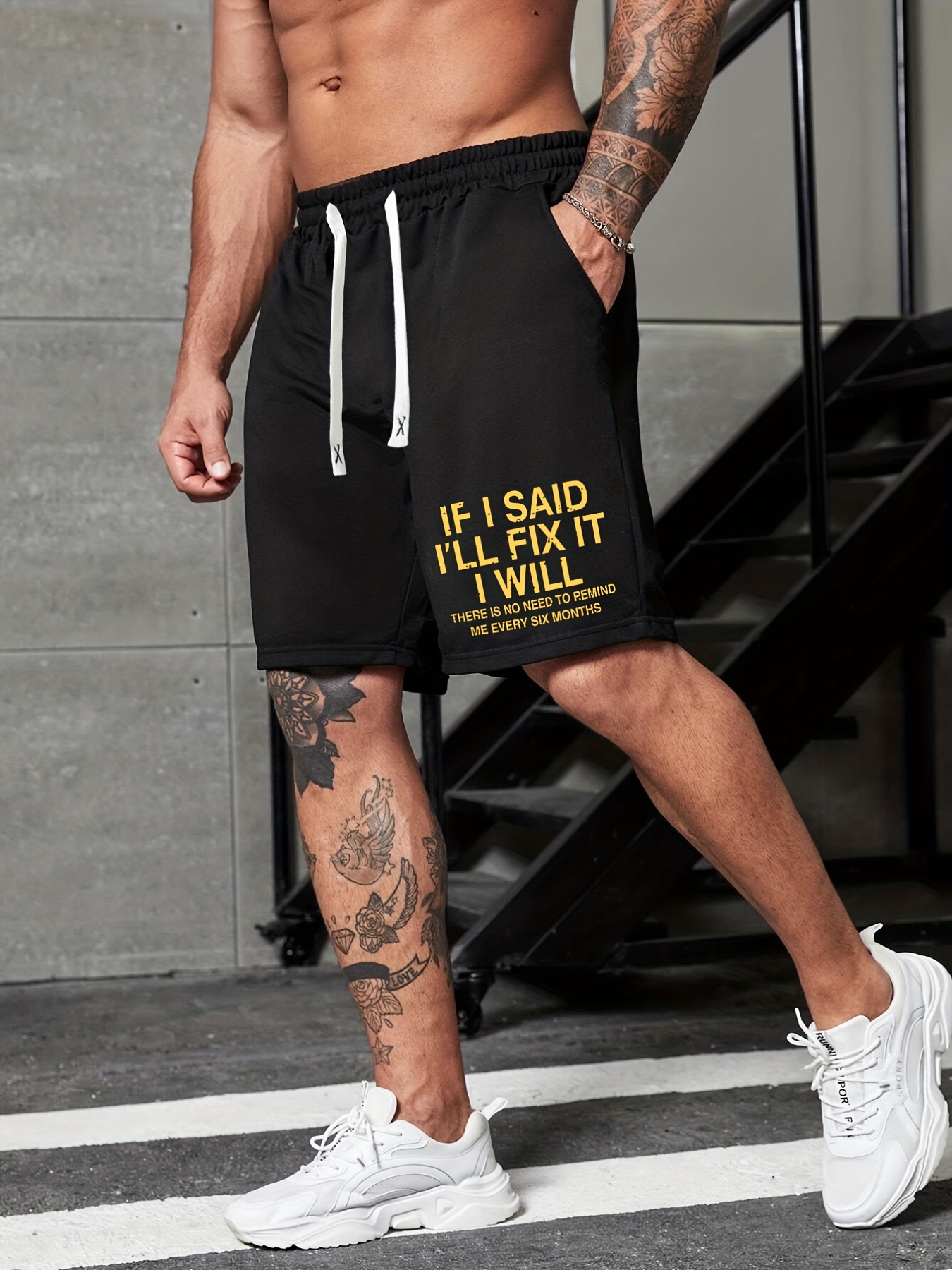 Casual Slightly Stretch Graphic Drawstring Shorts Men's - Temu