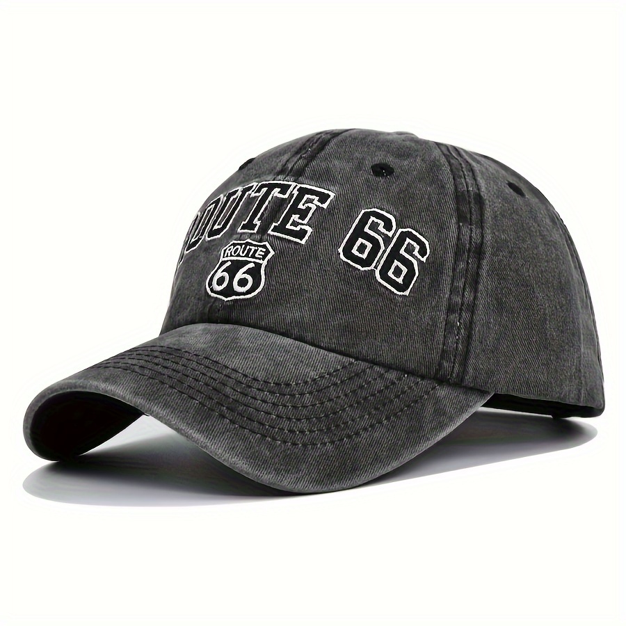 

1pc Route 66 Embroidered Baseball Cap, Outdoor Men's Retro Washed Distressed Baseball Cap