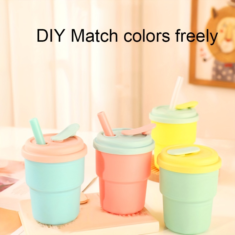 1pc Foldable Straw Cup With Lid For Kids, Sports, Outdoor