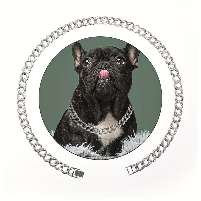 Bling Diamond Dog Chain Collar with Secure Buckle, Gold Stainless Steel  Cuban Link Walking Chain for Large Dogs American Bully French Bulldog Dog  Pet