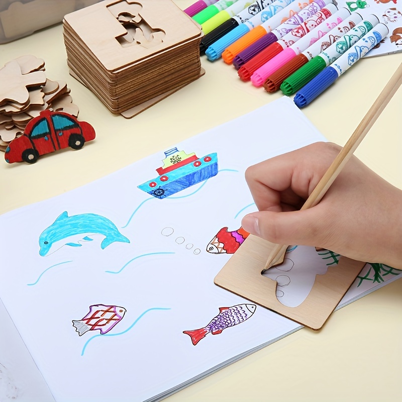 20pcs Kids Montessori Wooden Drawing Toys DIY Painting Template Stencils  Learning Educational for Children Craft Stuff 3 Years