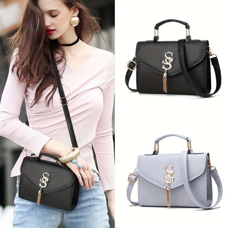 Tassel Decor Square Shoulder Bag, Bright Flap Handbag With Chain Strap,  Crossbody Bag For Work - Temu