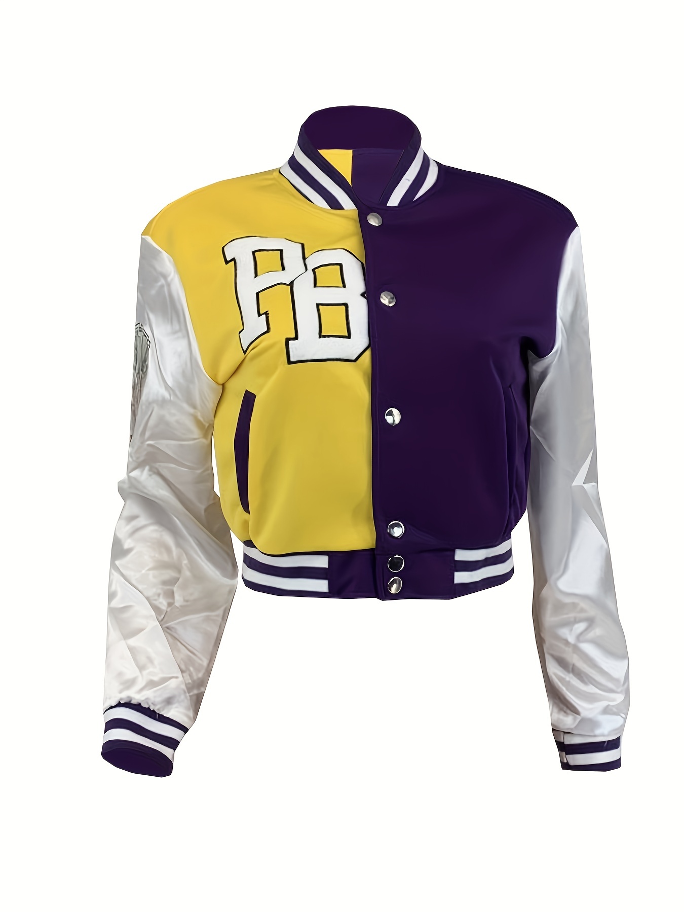 color block letter patched jacket casual button front bomber