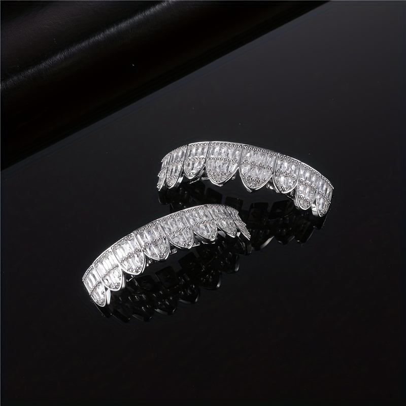 18K Unisex Big Gold Teeth Square Pave CZ 8 Teeth Top Bottom