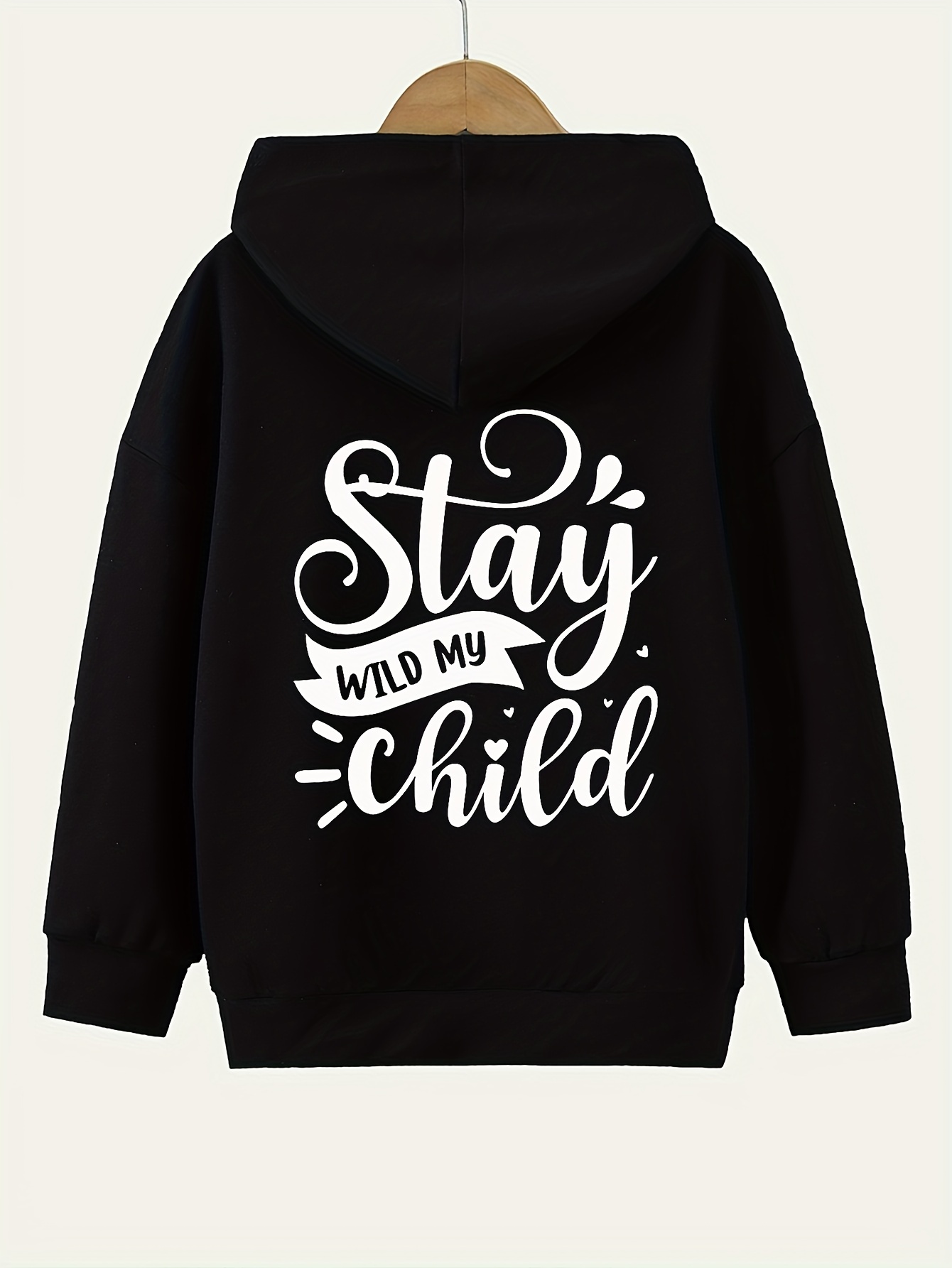 Kids Graphic Black Long-sleeve Hooded Pullover