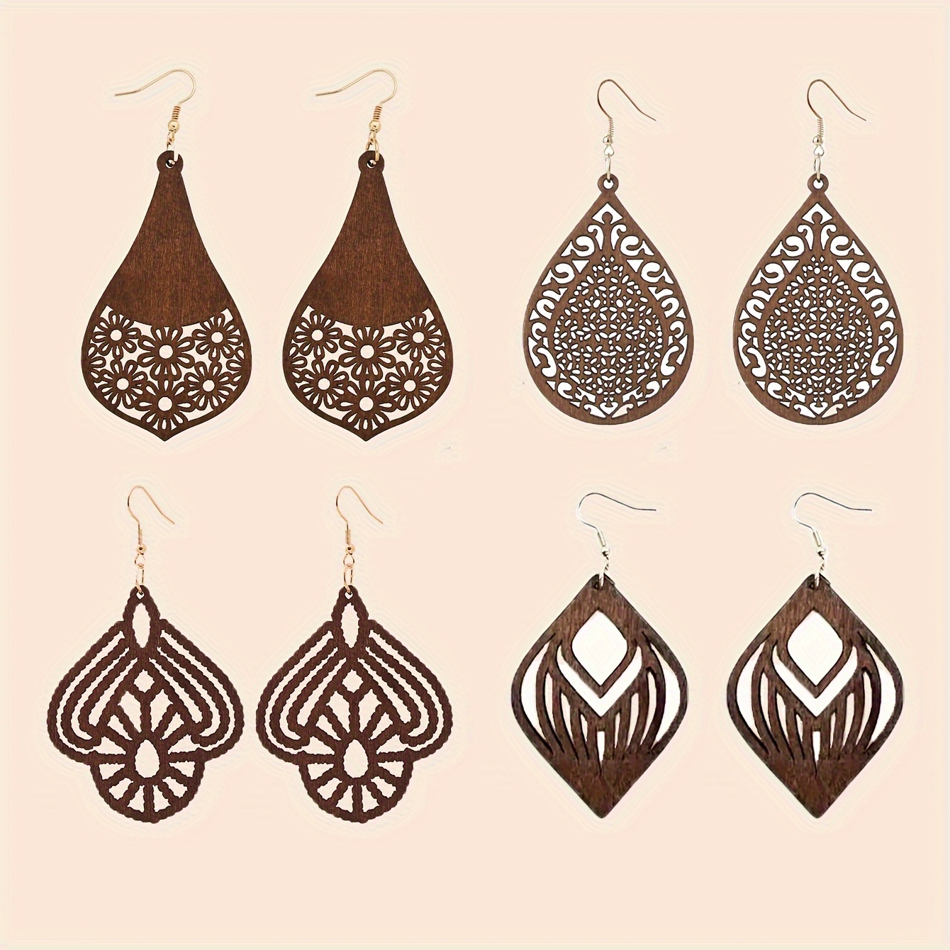 1Bag Hollow Wooden Earring Blanks Filigree Leaf Wood Pendants DIY Jewelry  Crafts