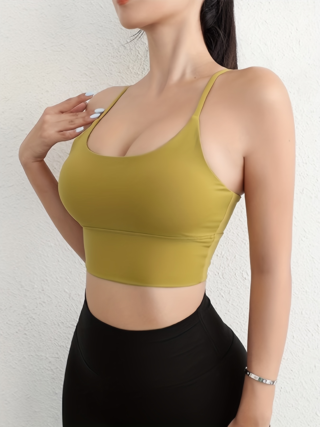 Solid Color Fitness High Strength Integrated Cami Sports Bra - Temu