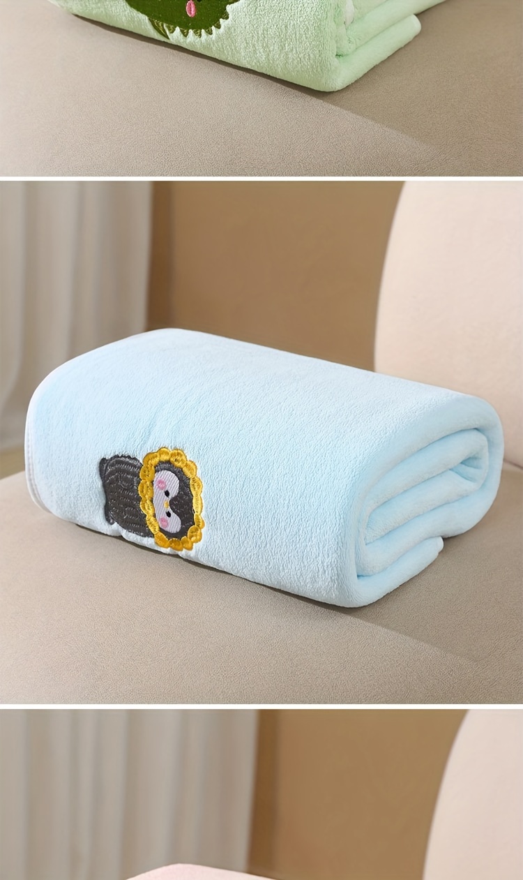 soft bath towel absorbent quick drying bath towel cartoon blanket coral velvet thickened bath towel details 8