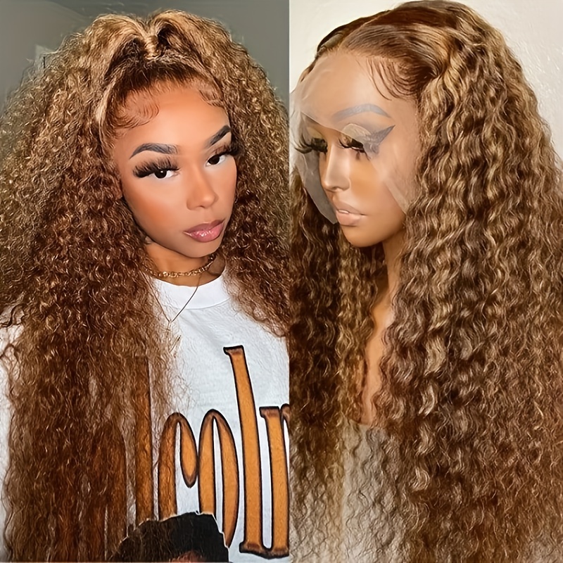 Human Hair 150 13X4 13 4 Deep Wave Curly Colored P4 27 Honey Blonde Lace Frontal Human Hair Wigs For Women Ombre Lace Front Wig