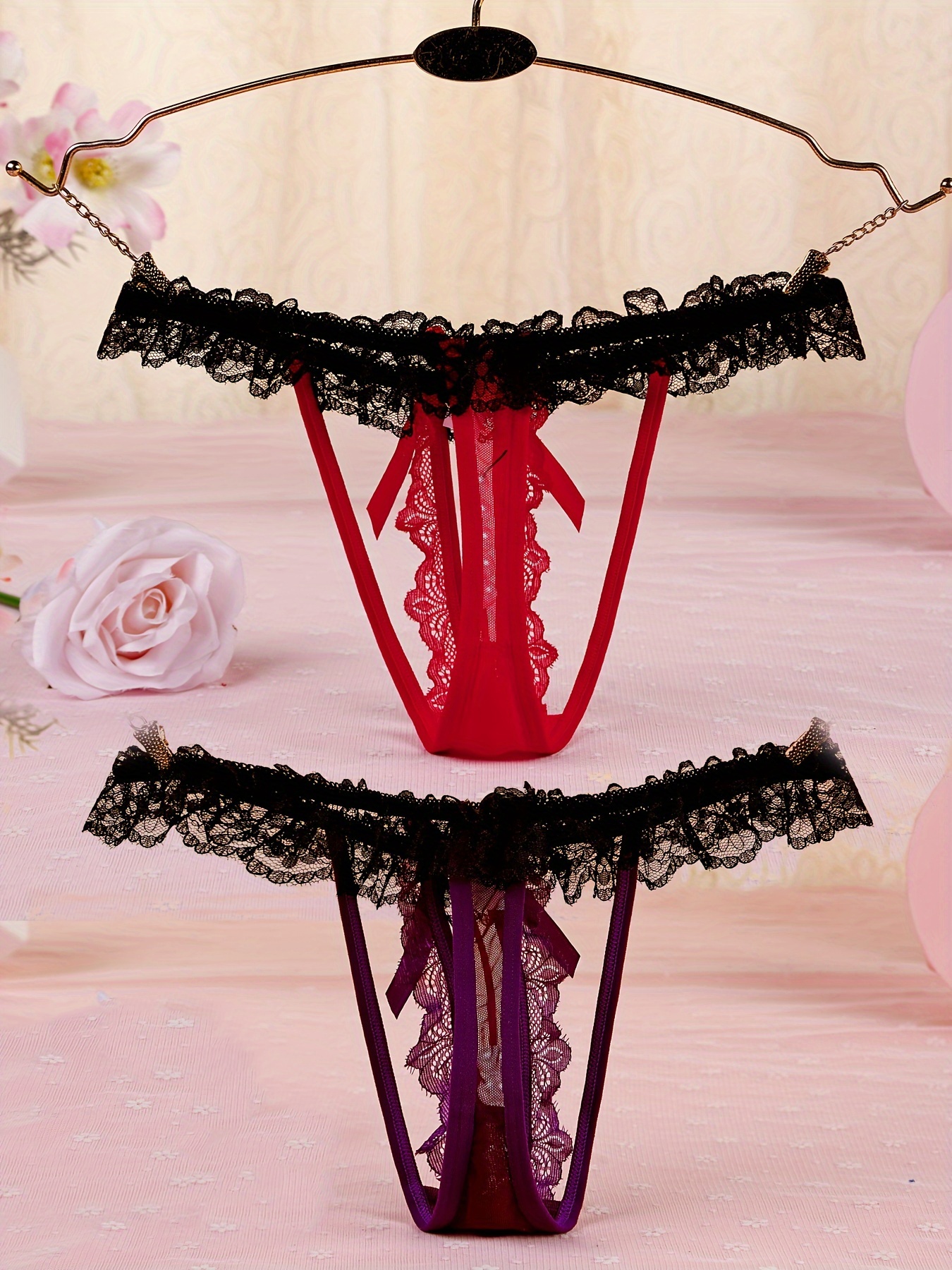 Pearl String Sex Woman Lace Panties Hollow Underwear Thongs