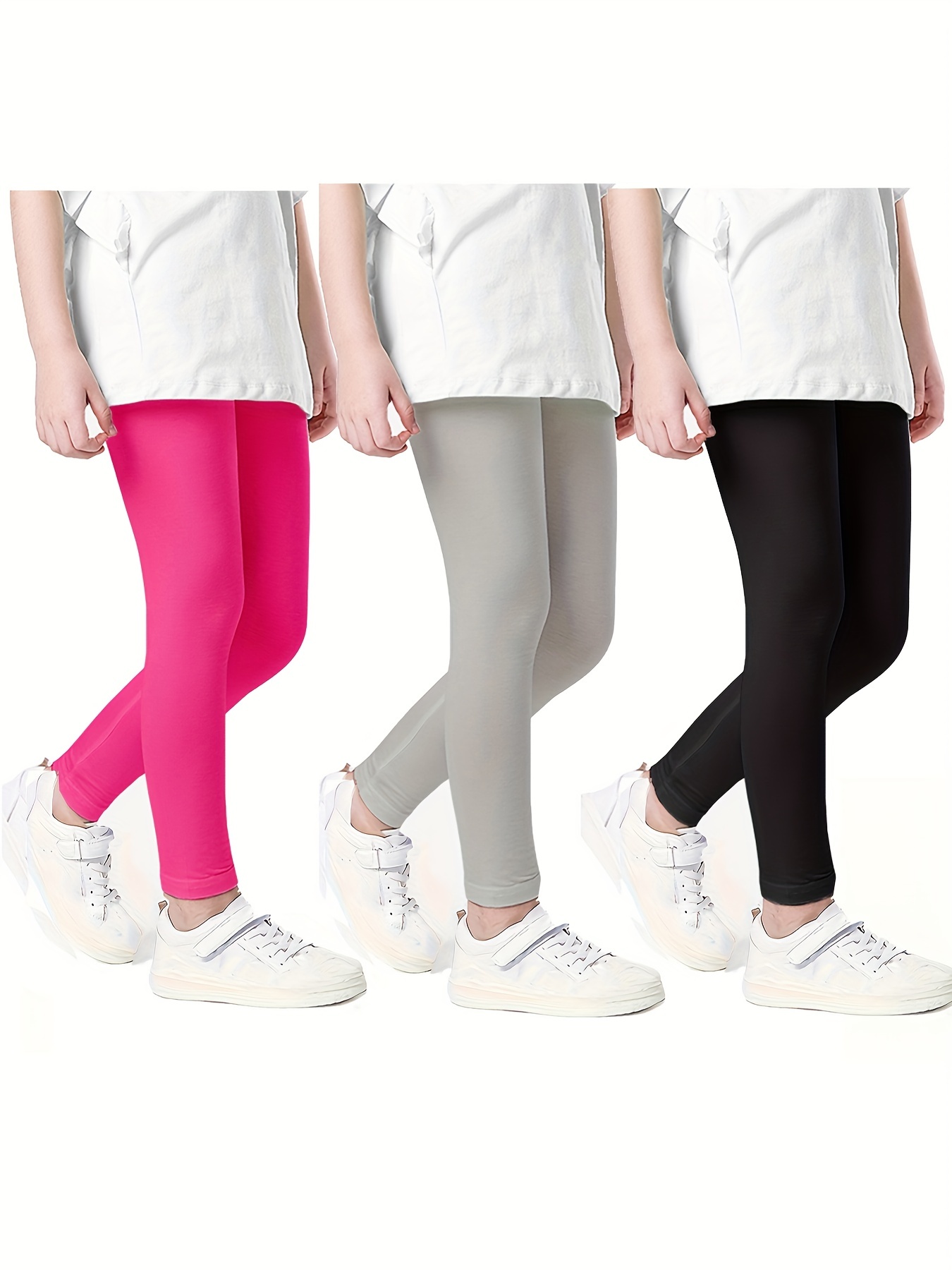 Girl's Solid Comfy Breathable Cotton Blend Leggings - Temu