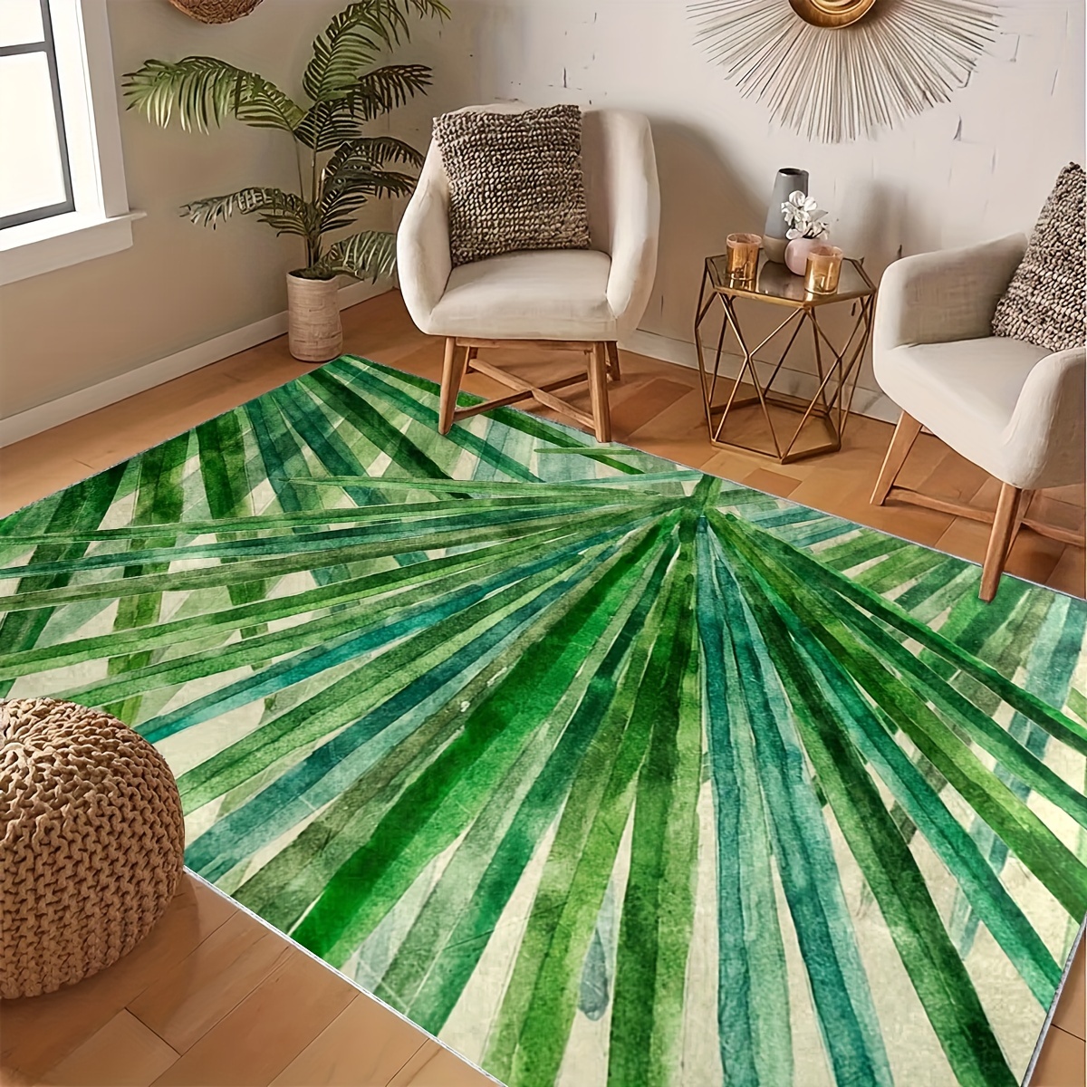 Green Boho Area Rugs Flowers Pattern Kitchen Mat Stain - Temu