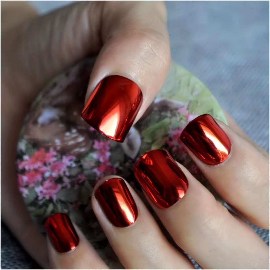 Red Nail Powder Mirror Effect Metallic Dust Holographic - Temu