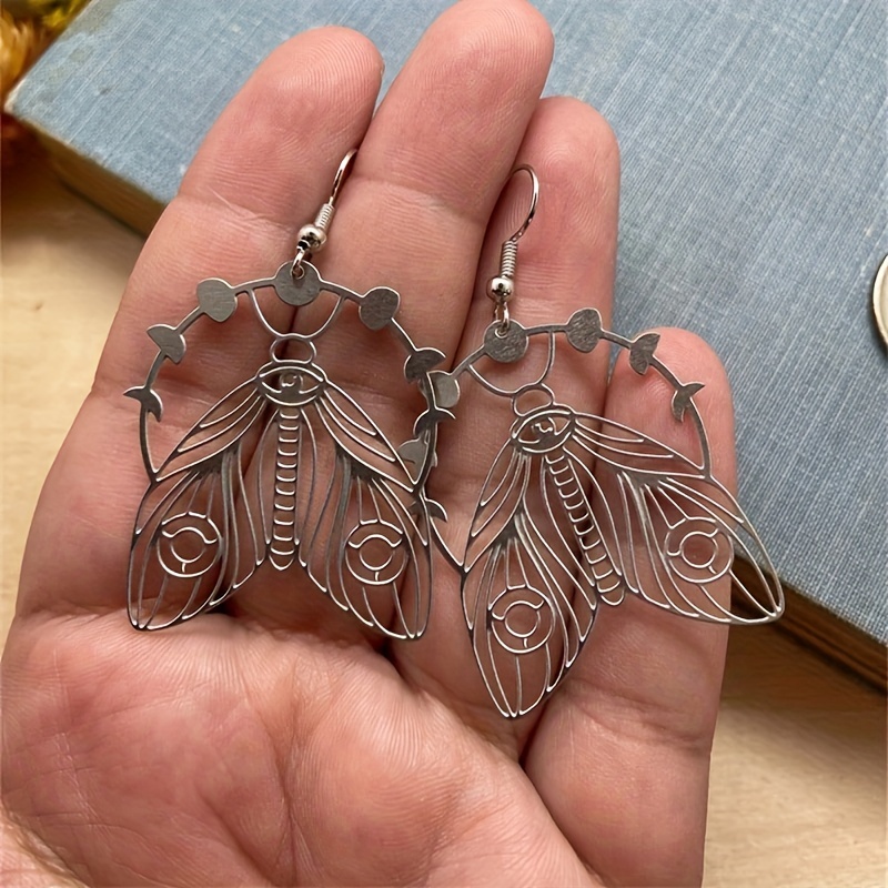 Image of Moon Phase Cutout Textured Moth Earrings Women Fashion Earrings Party Jewelry Gifts