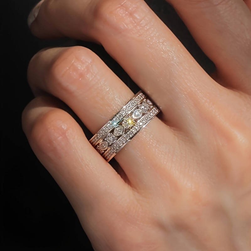 Image of Exquisite Luxury Synthetic Zirconia Wide Ring Women' Party Wear Additions Anniversary Gift Jewelry