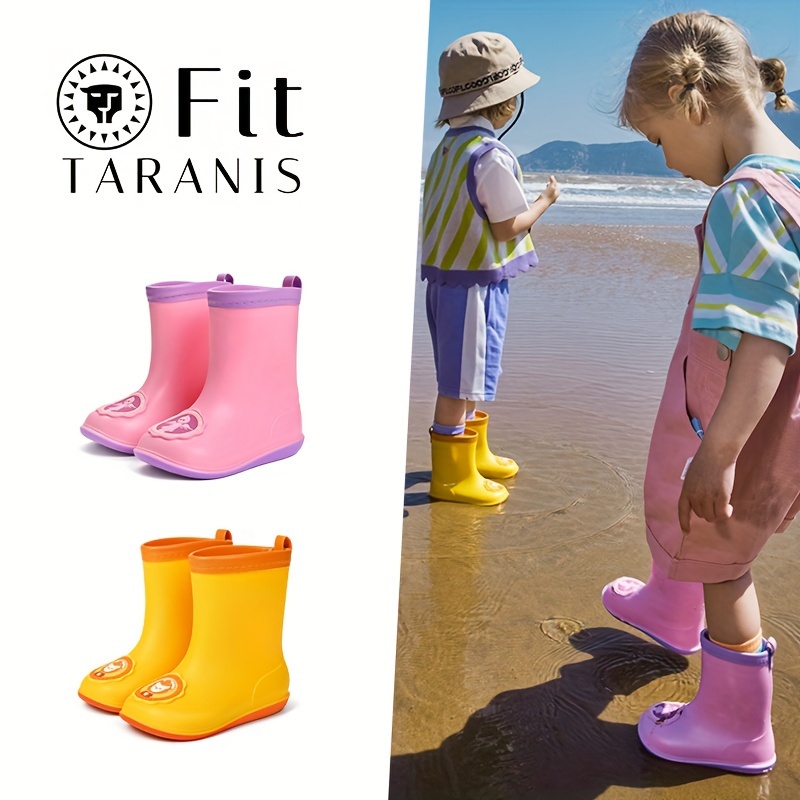 Cute Solid Color Slip On Rain Boots For Girls Waterproof Non - Temu