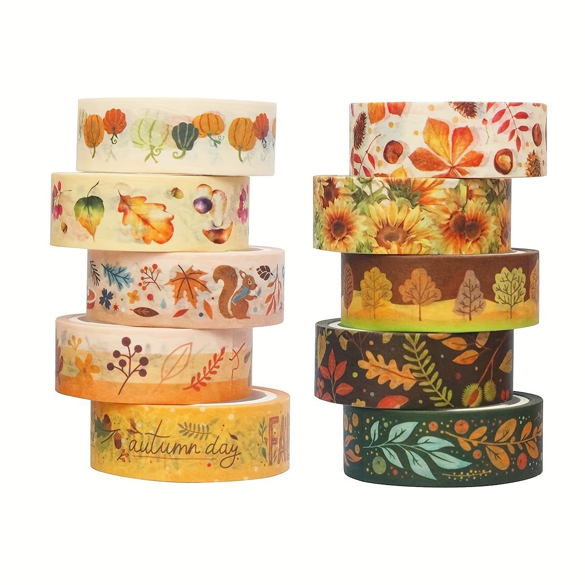 

10 Rolls Autumn Spring Winter Washi Tape - Autumn Leaves Pumpkin Sunflower Fall Washi Masking Tape Decorative Tape For Bullet Journal, Planner, Diy Arts & Crafts, Scrapbooking, Gift Wrapping