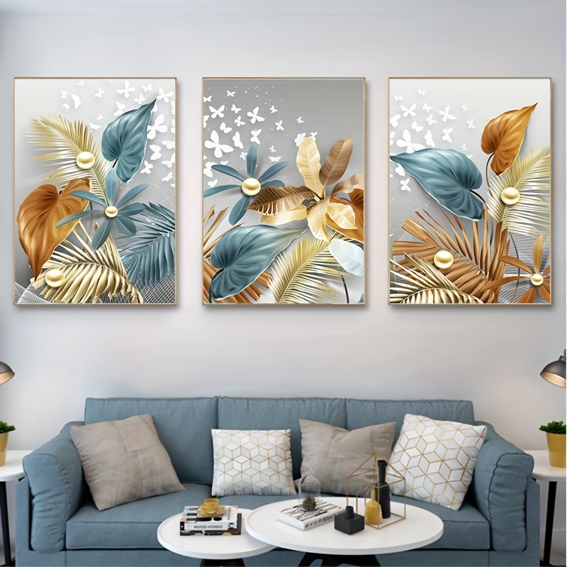 Cuadros de pintura en lienzo beige para sala de estar decoración de pared  ilustraciones 15.7x19.7 in (16x20in)x3 con marco