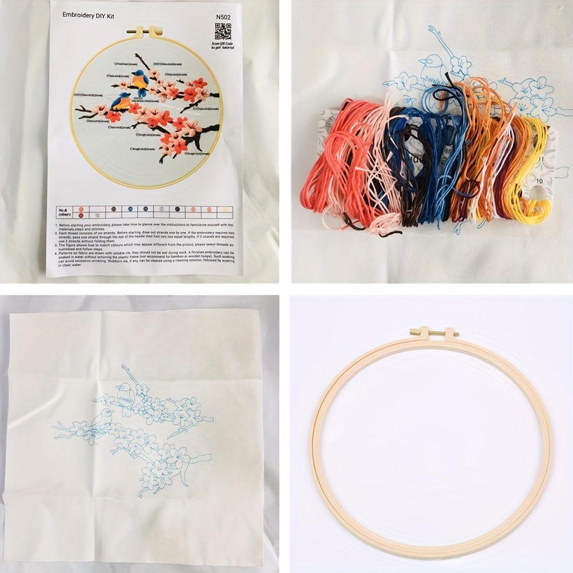 Hand Embroidery Kit Birds For Adults With 1 Plastic Hoop - Temu