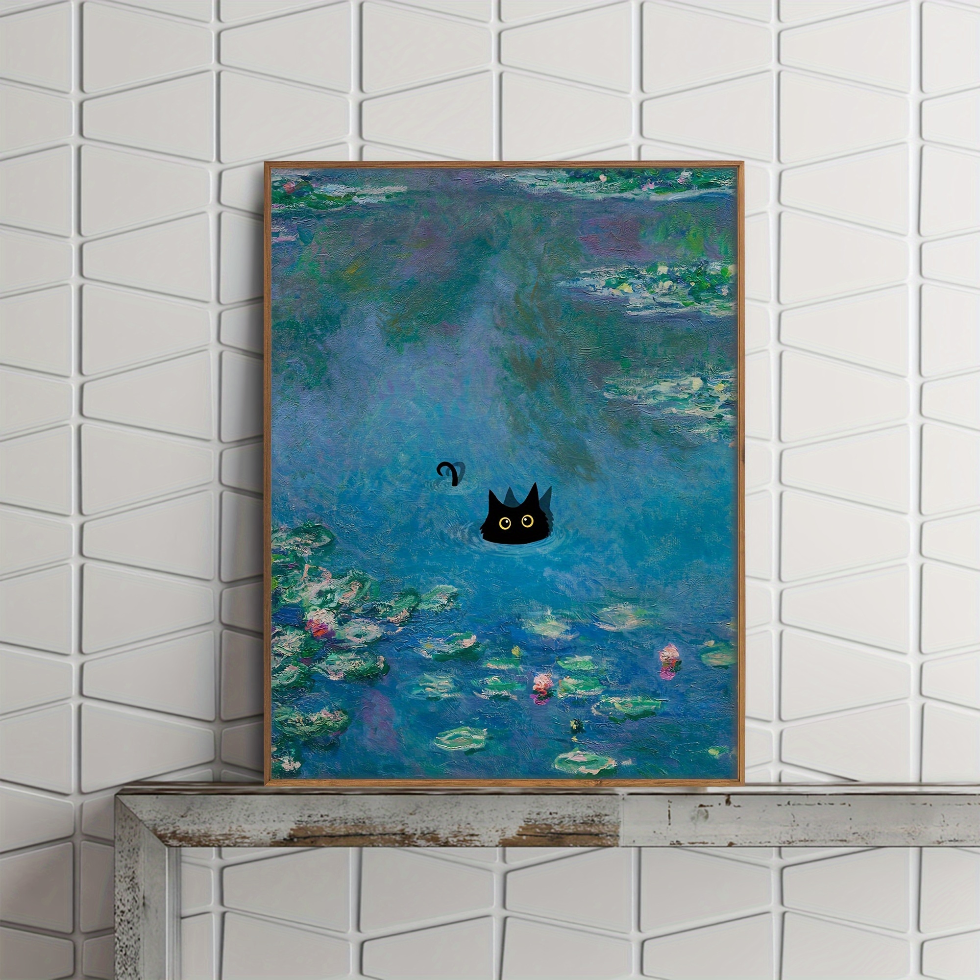 Monet Water Lily Cat Print Cat Poster Cute Black Cat Print Temu