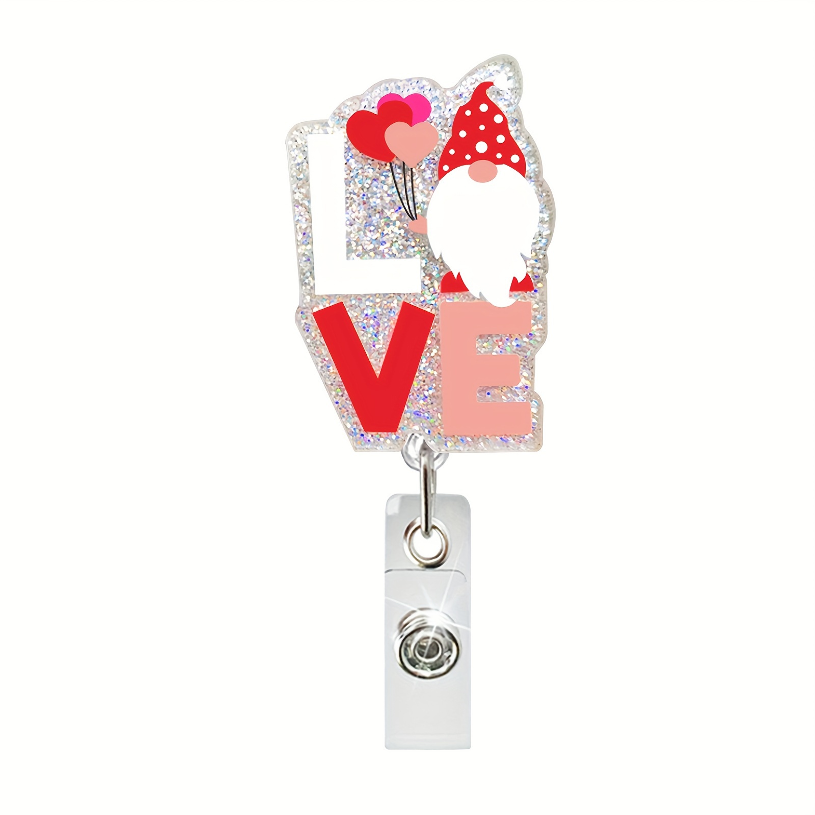 Valentine's Day Acrylic Glitter Retractable Badge Reel Id - Temu