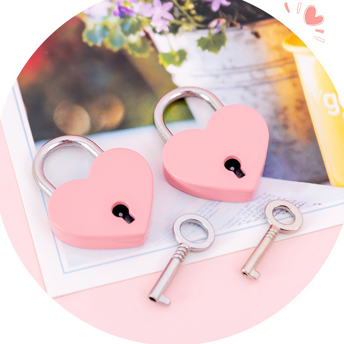 Petit cadenas en forme de cœur en métal, mini serrure avec clé pour le  livre de journal de la boîte de rangement de bijoux, rose 3 Pcs