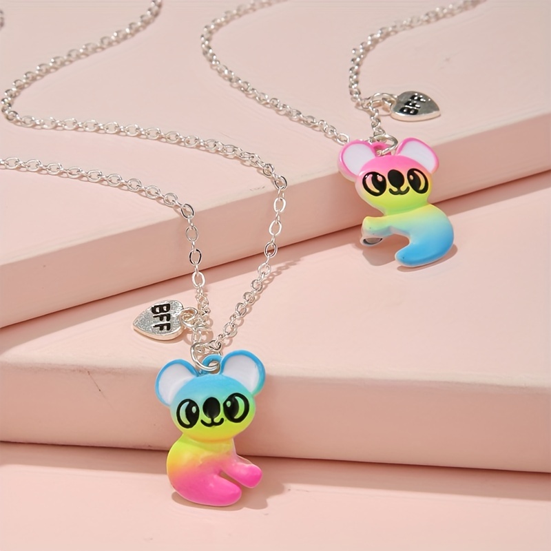 2Pcs BFF Best Friend Kids Cute Necklace Cartoon Love Girlfriend Necklace^,)