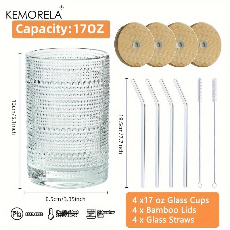 Hobnail Drinking Glasses Drinking Glass Cups With Bamboo - Temu