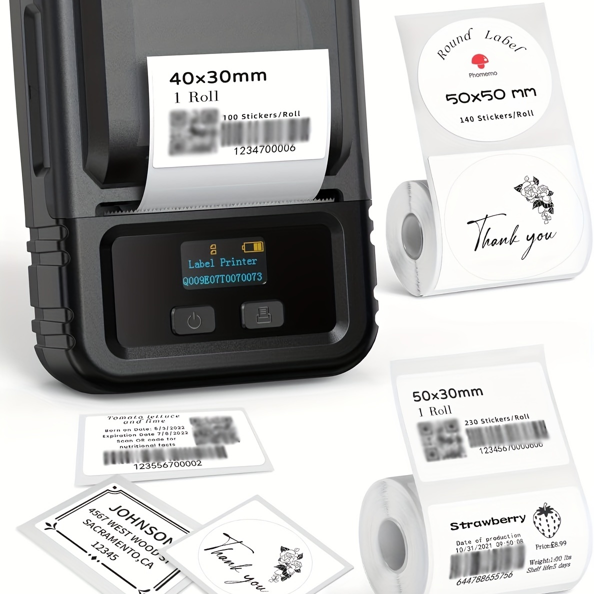 Phomemo D30 Mini Étiqueteuse Bluetooth, Imprimante Etiquette