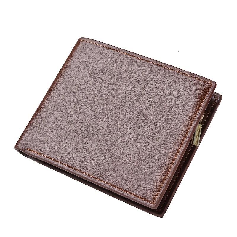 Men's Casual Pu Leather Wallet With Card Slots, Zipper Coin Purse, Money  Clip - Temu