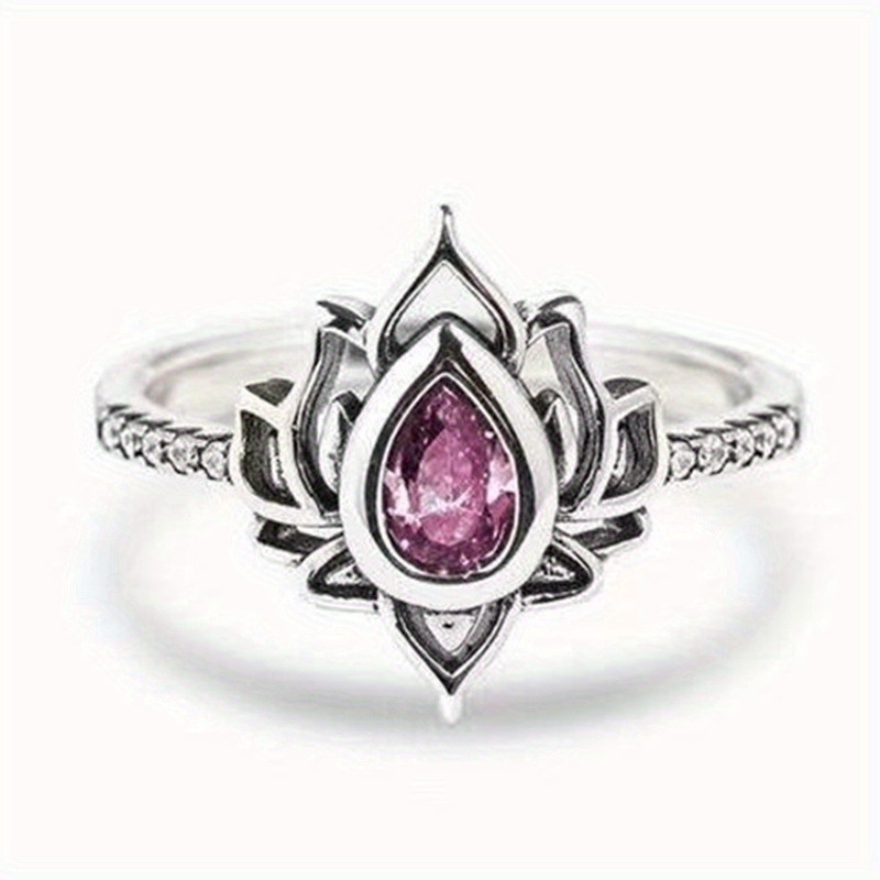 Boho Style Silver Plated Lotus Shape Promise Ring