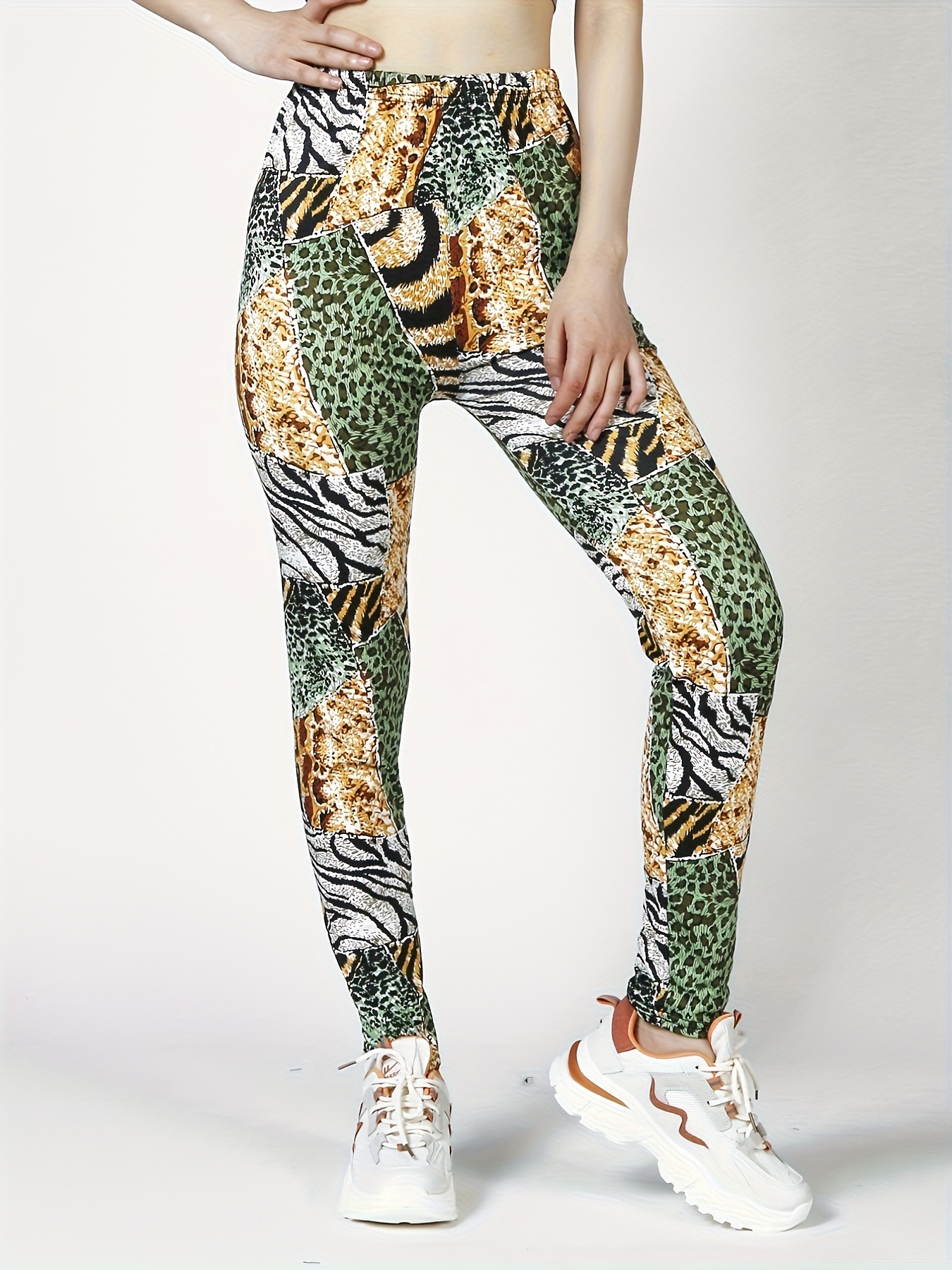 80s style Metallic Leopard Print Leggings, Vintage Inspired