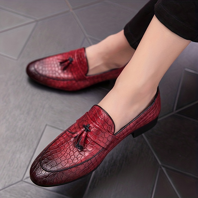 Men's Scale Print Tassel Slip On Dress Shoes