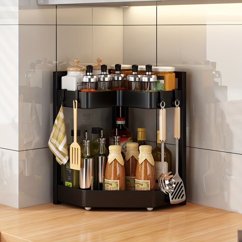 2 Tier Spice Storage Rack L Shaped Corner Caddy Kitchen Organizer Caddy Punch