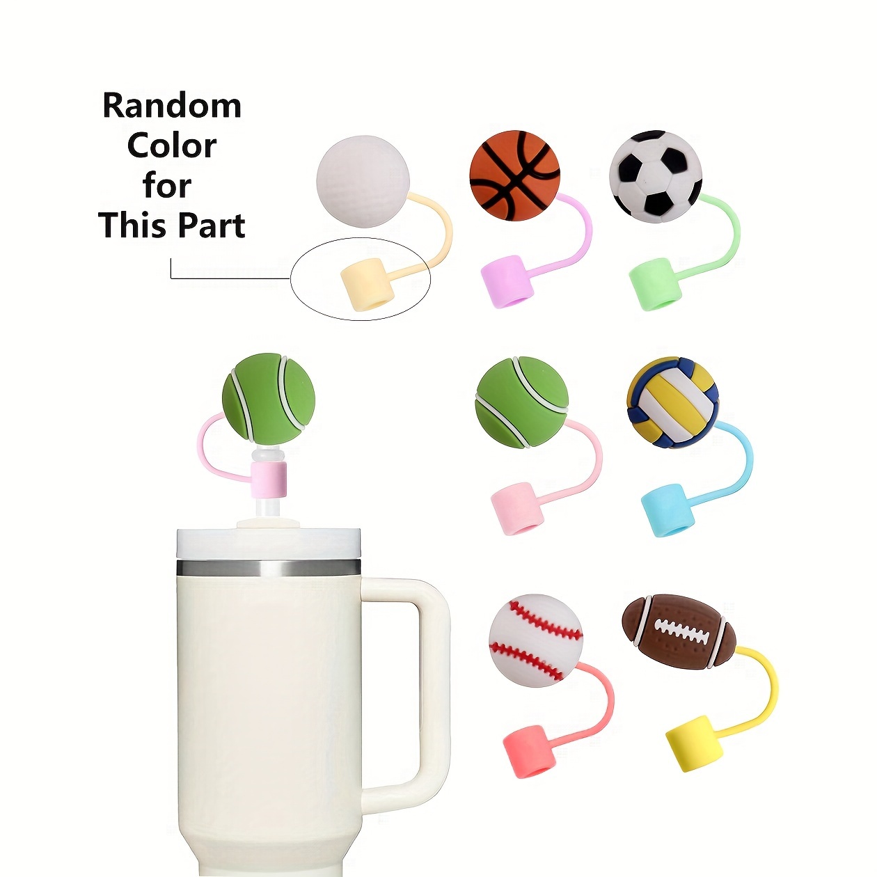 Silicone Straw Topper Cartoon Ball Straw Cover Reusable - Temu Italy