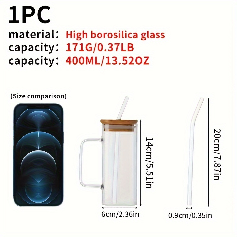 Glass Cups With Lids And Straws, Drinking Glasses Bamboo Lids And Glass  Straws, Glass Mug With Colored Handle For Soda, Iced Coffee, Milk, Tea,  Juice, Water Bottles - Temu