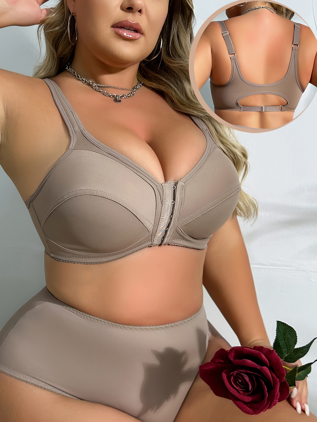 Plus Size Front Closure Bras For Women, Comfortable T-Shirt Bra, Sexy Racer  Back Design, Ultra Soft And Lightweight, Women's Lingerie, Underwire