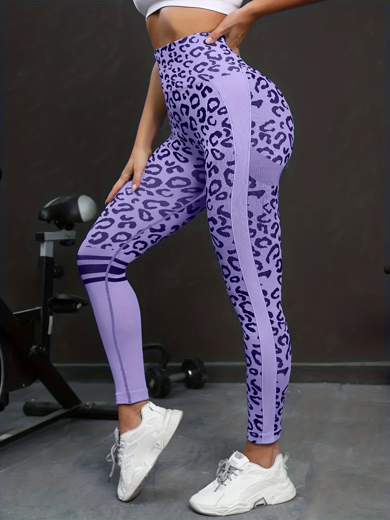 Female High Waist Leopard Print Textured Legging - Lavender