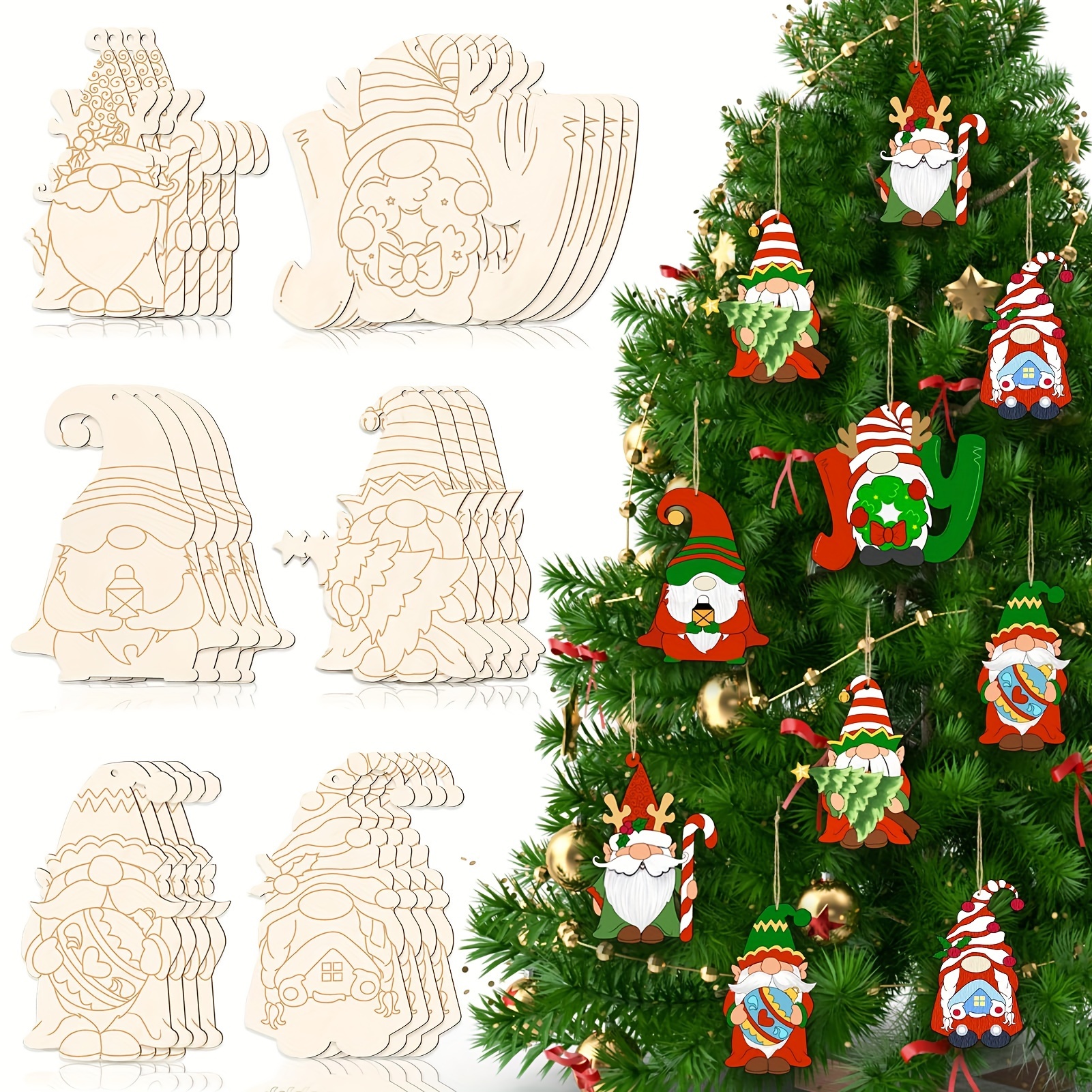 Christmas Wooden Crafts Hanging Ornaments Christmas Tree Decoration  Unfinished Wood Cutouts for DIY Blank Slices to Paint (10PCs Christmas Tree  Style)