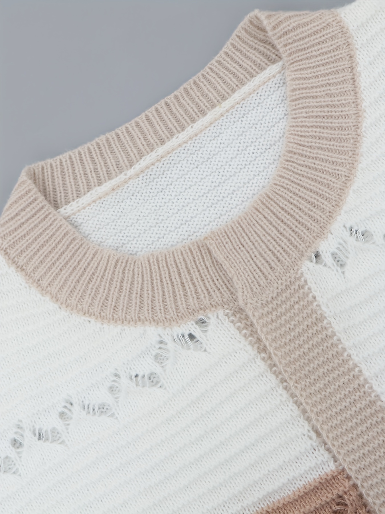 Colorblock Hollow Out Long Sleeve Open Front Cardigan
