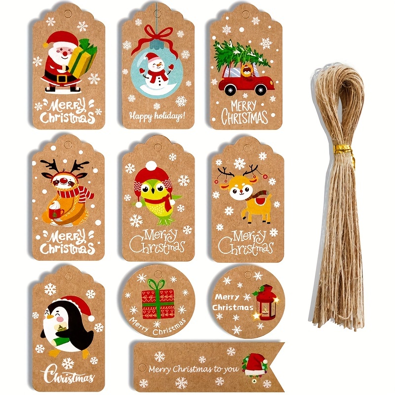 50-100pcs Kraft paper Christmas Gift Name Tags rectangle Xmas Stickers  Present Sealing Label Christmas Decals