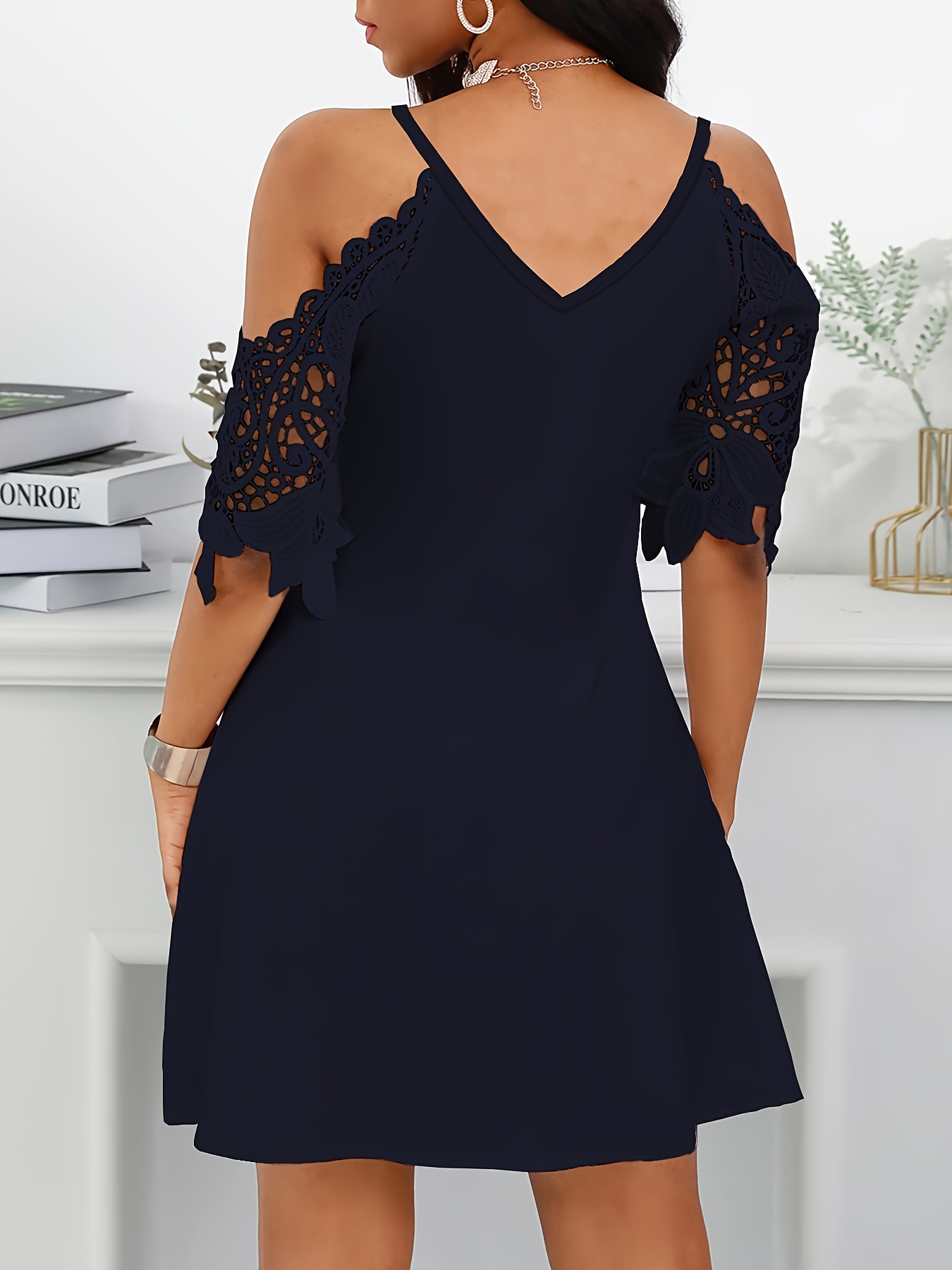 Navy cold clearance shoulder dress