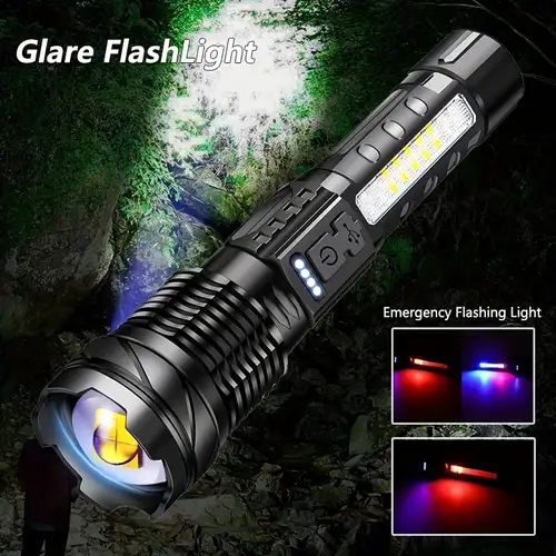 1pc XHP50LED Rechargeable Flashlight, Aluminum Alloy Tactical Light, USB  Waterproof Light With Power Display For Outdoor Camping Hiking Hunting  Fishin