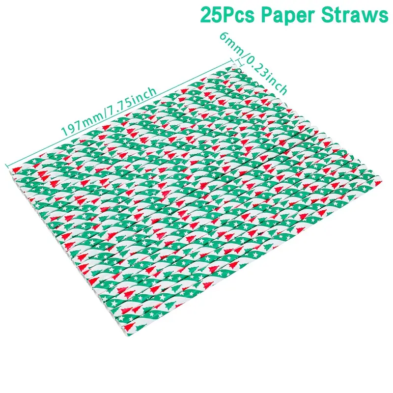 25Pcs Christmas Paper Straws Snowflake Drinking Straw Merry