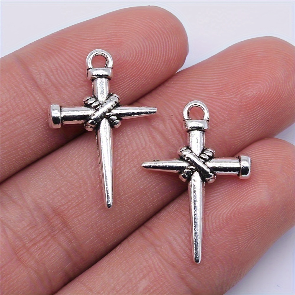 10/20pcs Antique Silver Nail Cross Charm Vintage Cross Pendant Bulk DIY  Handmade Earrings Necklace Charm Jewelry Accessories 22x16mm