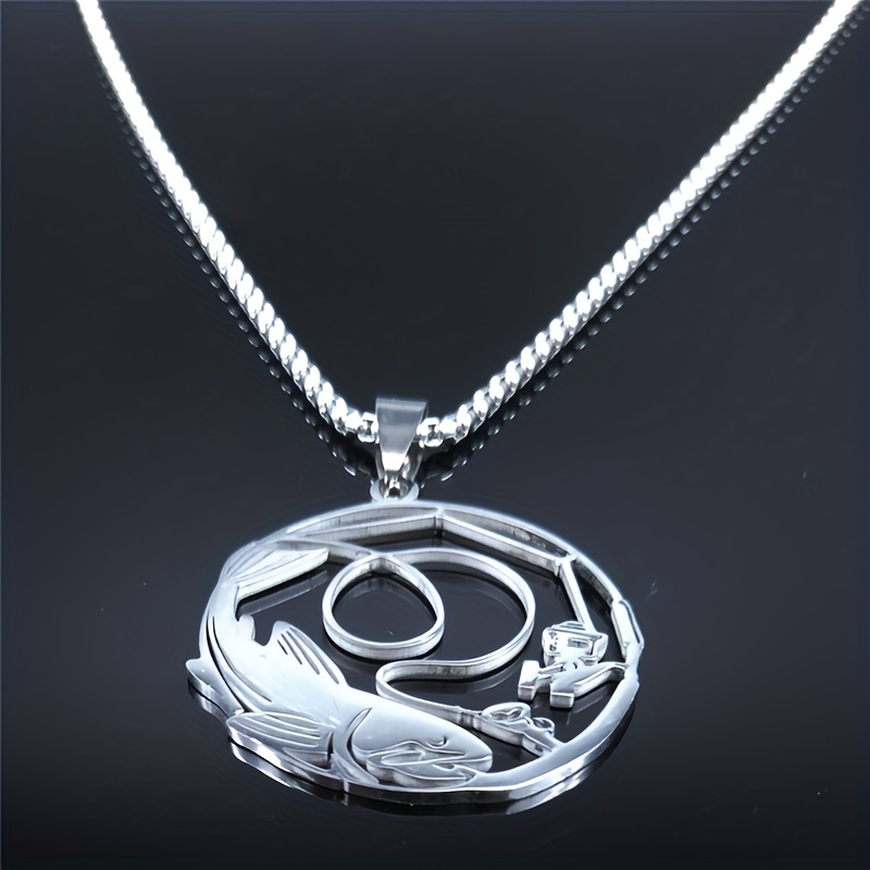 Large Fish Hook Necklace -925 Sterling Silver-Fishing Fishermen