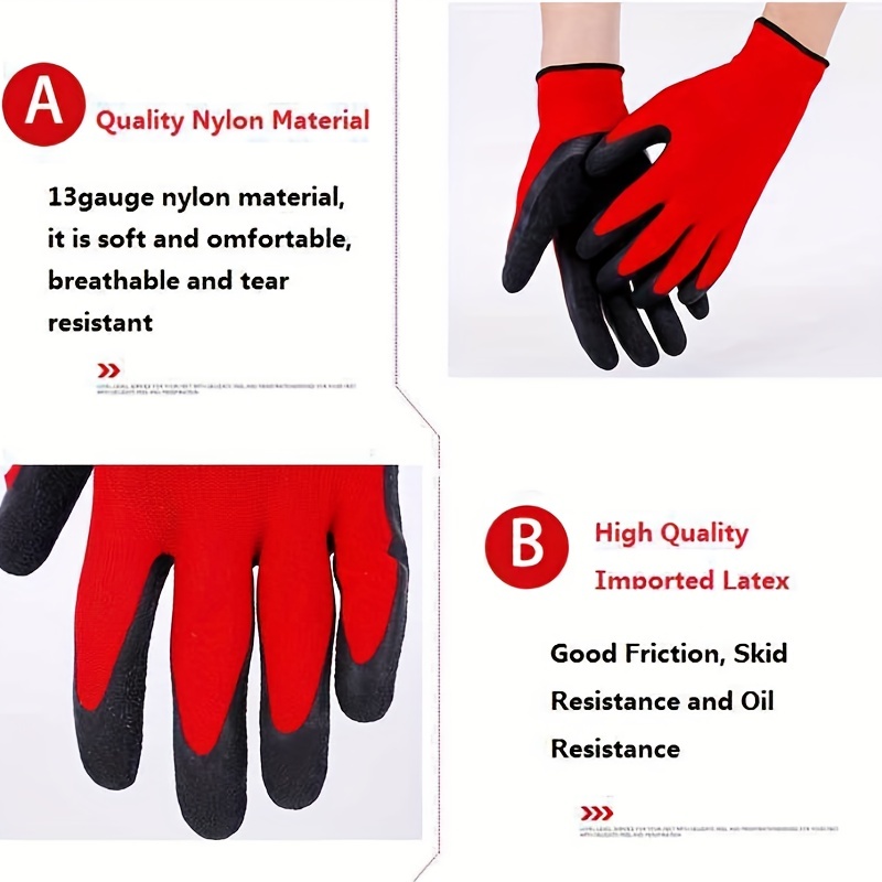 Palm Working Gloves, Latex Rubber Coated Knit with Grip, Durable