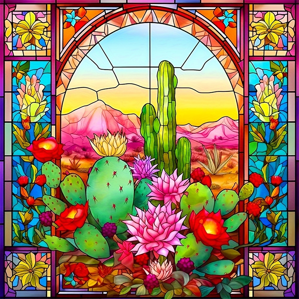 

1pc Large Size 40x40cm/15.7x15.7inch Without Frame Diy 5d Diamond Painting Desert Plants, Full Rhinestone Painting, Artificial Diamond Art Embroidery Kits, Handmade Home Room Office Wall Decor