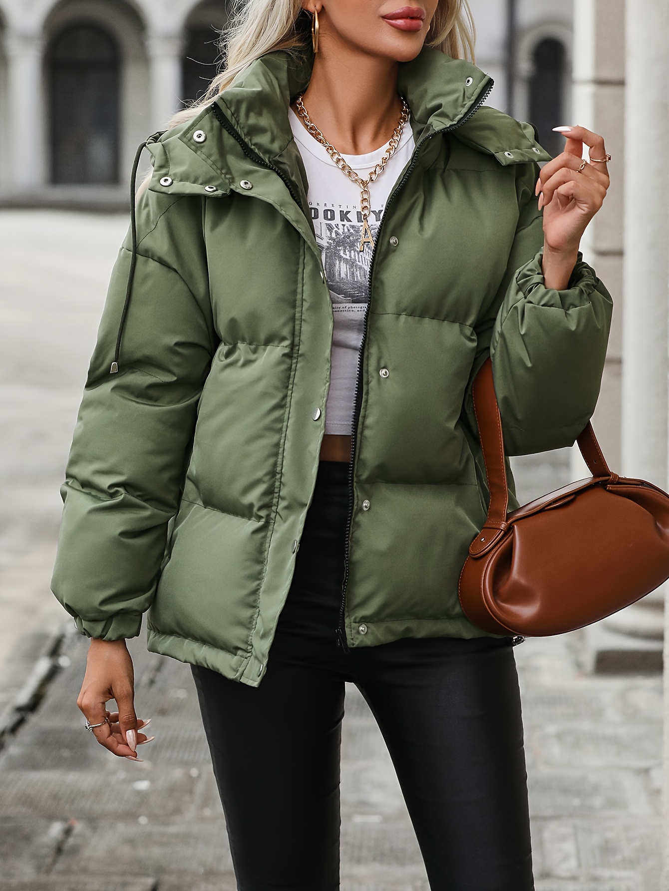 Womens olive green jacket with best sale fur hood